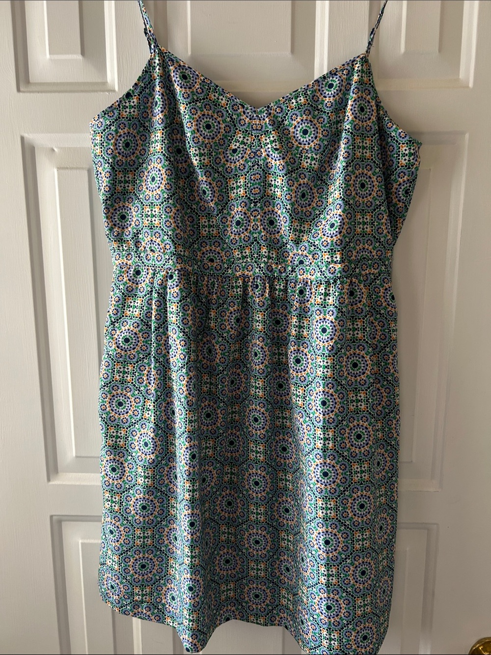 J. Crew Spaghetti-Strap Mini Dress in Green Mosaic Print